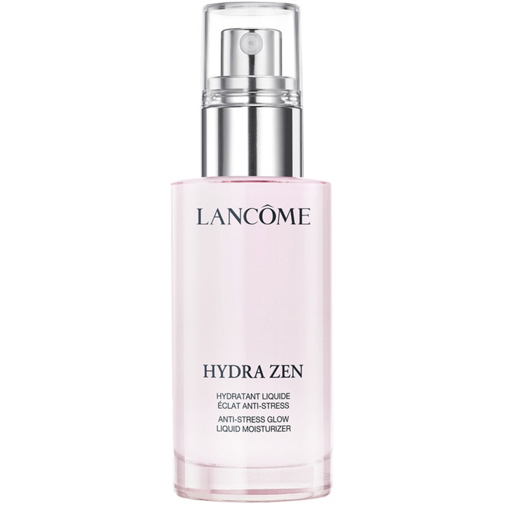 Lancôme Hydra Zen Anti-Stress Glow 50 ml heleyttävä kosteusvoide vaaleanpunaisessa pumppupullossa.