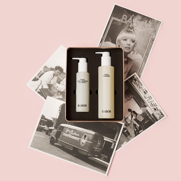Babor Anniversary Set HY-ÖL & Phyto Calming 300 ml rauhoittava puhdistussetti tyylikkäässä rasiassa vintage-kuvien kera