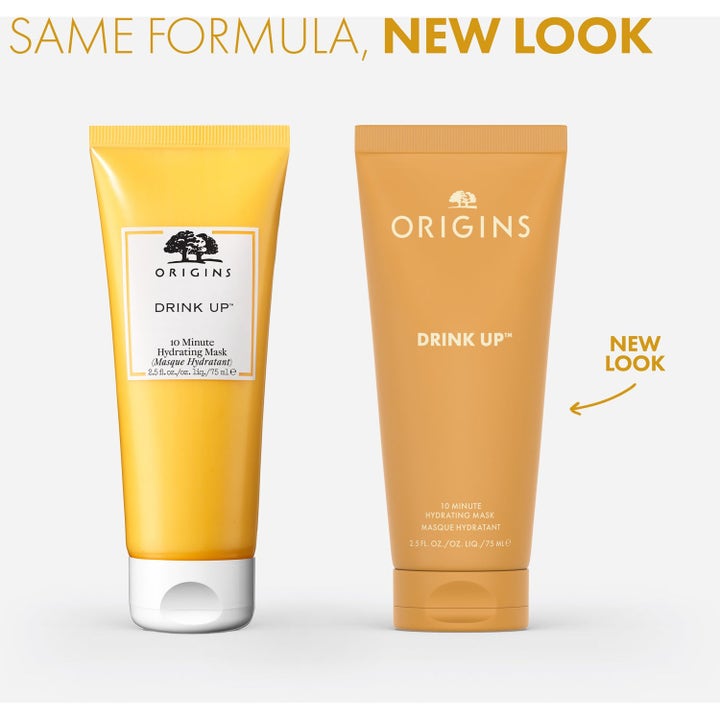 Origins Deep Clean & Hydrate 225 ml kosteuttava kasvonaamio vertaa vanhaa keltaista ja uutta oranssia tuubia.