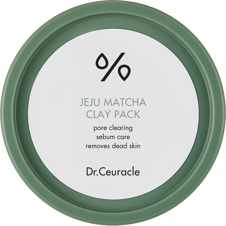 Dr. Ceuracle Jeju Matcha Clay Pack syväpuhdistava savinaamio talin hoitoon vihreällä kannella ja valkoisella etiketillä