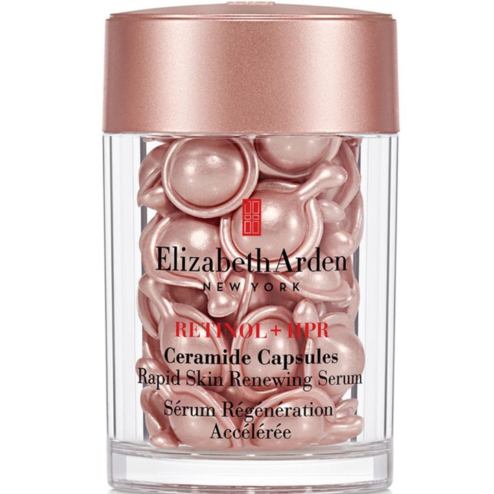 Elizabeth Arden Retinol + HPR Ceramide Capsules uudistava seerumi kapseleina kirkkaassa purkissa ruusukultainen korkki