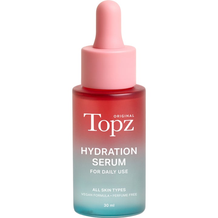 Topz Original Hydration Serum 30 ml kosteuttava seerumi punaisesta siniseen liukuvärjätyssä huurrelasipullossa.