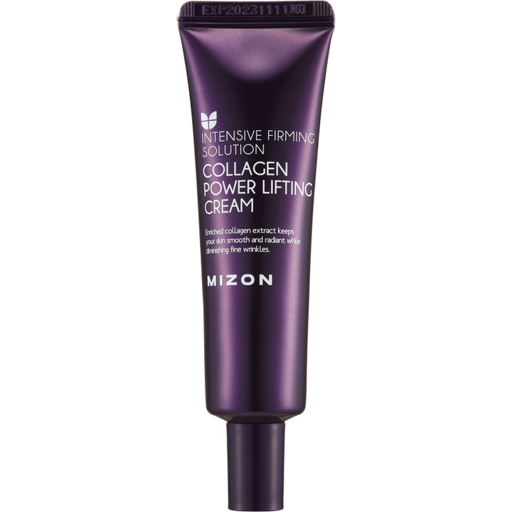 Mizon Collagen Power Lifting Cream 35ml kiinteyttävä kasvovoide silottaa ihoa tummassa liilassa metallinhohtoisessa tuubissa