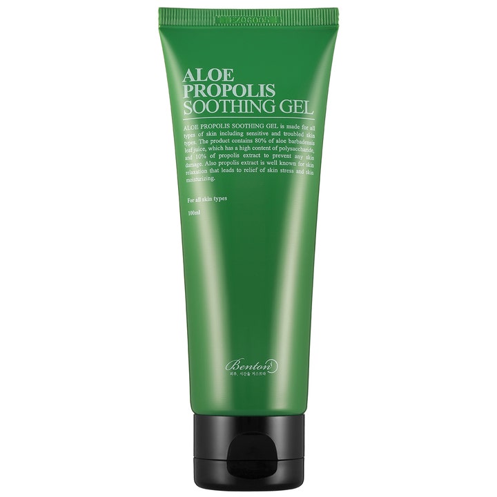 Benton Aloe Propolis Soothing Gel 100ml rauhoittava geeli kosteuttaa ihoa vihreässä tuubissa mustalla korkilla