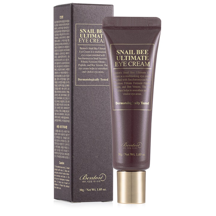Benton Snail Bee Ultimate Eye Cream 30 g silmänympärysvoide ruskeassa tuubissa ja pakkauksessa.