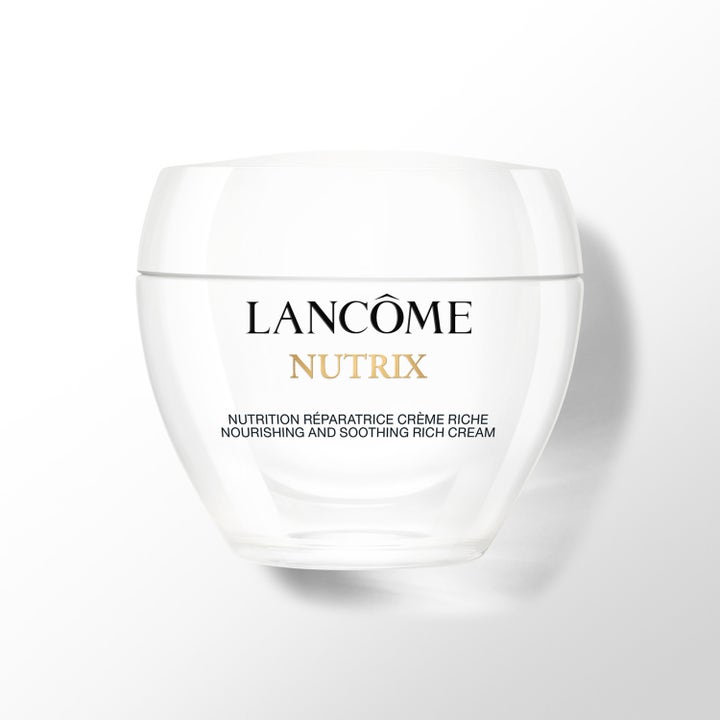 Lancôme Nutrix 50 ml ravitseva kasvovoide tyylikkäässä valkoisessa lasipurkissa, joka rauhoittaa ihoa.