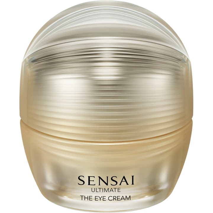 Sensai Ultimate The Eye Cream 15 ml kirkastava silmänympärysvoide ylellisessä uurretussa kultaisessa purkissa.