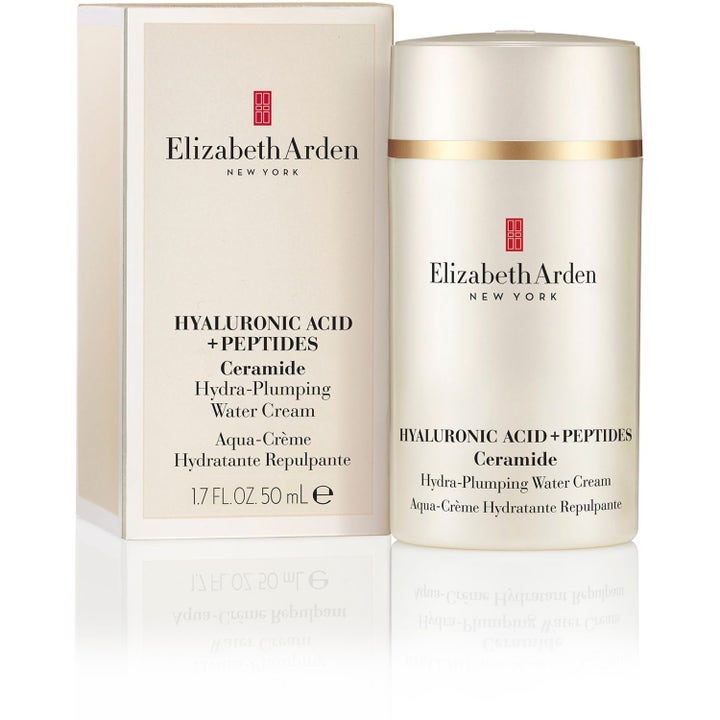 Elizabeth Arden Ceramide Hyaluronic Acid + Peptides Water Cream 50 ml kosteuttava kasvovoide valkoisessa purkissa ja rasiassa