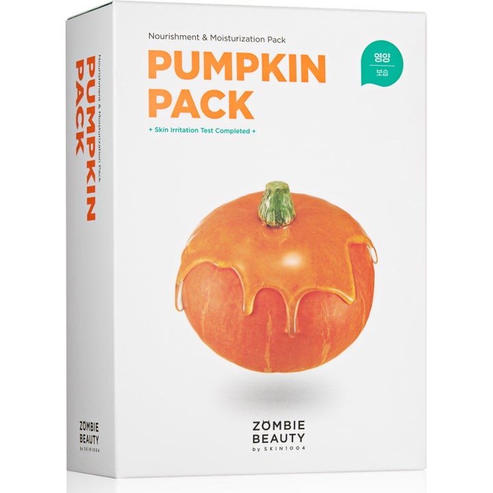 Zombie Beauty Pumpkin Pack ravitseva ja kosteuttava kasvonaamio valkoisessa rasiassa, jossa on kurpitsan kuva.