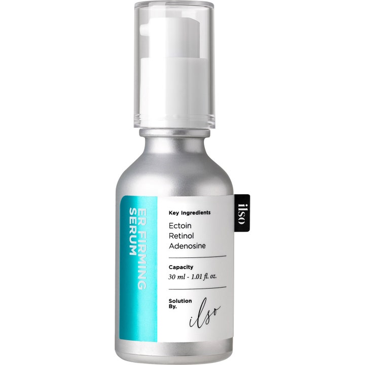 ilso ER Firming Serum 30 ml kiinteyttävä seerumi silottaa ihoa hopeisessa pumppupullossa jossa on kirkas korkki