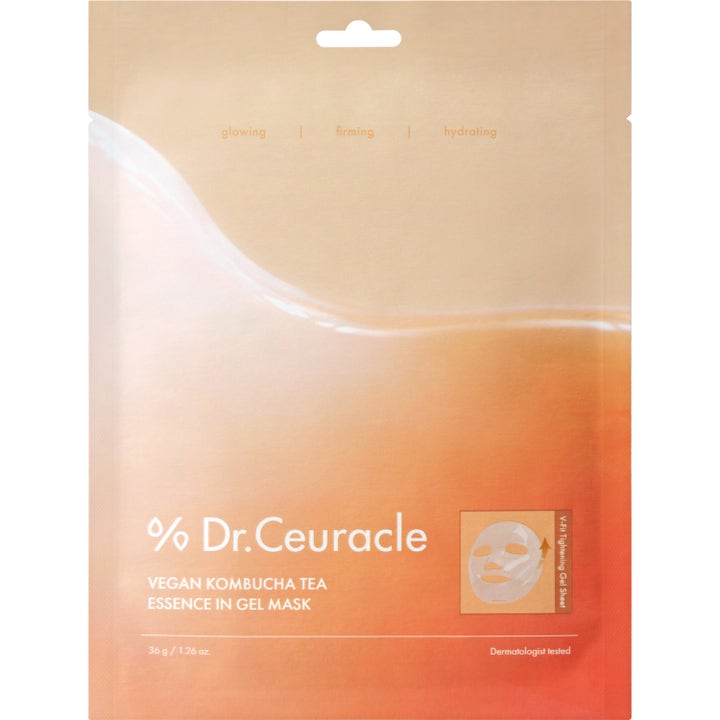Dr. Ceuracle Vegan Kombucha Tea Essence In Gel Mask 36 g kirkastava kangasmaski oranssissa pussissa.