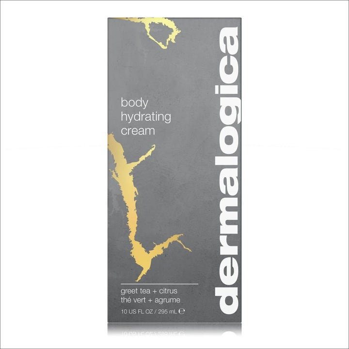 Dermalogica Body Hydrating Cream Duo 2x 295 ml kosteuttava vartalovoide harmaassa pakkauksessa kultaisin kuvioin.
