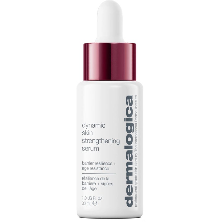 Dermalogica Dynamic Skin Strengthening Serum 30 ml vahvistaa suojamuuria valkoisessa pullossa jossa on punainen korkki