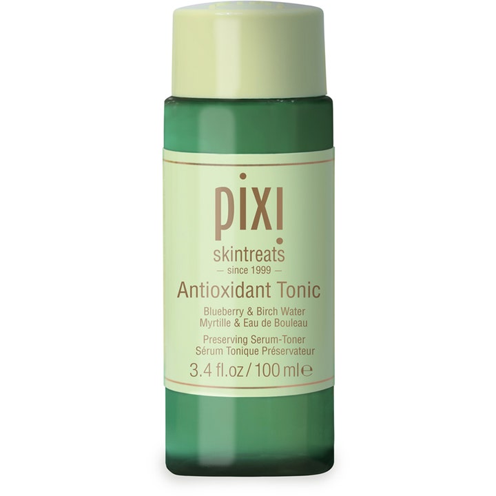Pixi Antioxidant Tonic 100 ml suojaava kasvovesi tummanvihreässä pullossa jossa on vaaleanvihreä etiketti ja korkki