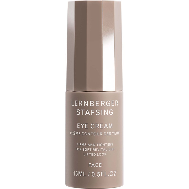 Lernberger Stafsing Eye Cream 15 ml kiinteyttävä silmänympärysvoide tyylikkäässä beigessä pumppupullossa.
