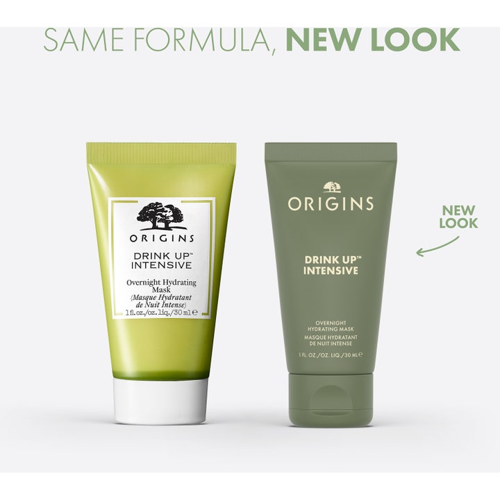 Origins Drink Up Intensive 30 ml kosteuttava yönaamio vanhassa ja uudessa vihreässä tuubipakkauksessa.