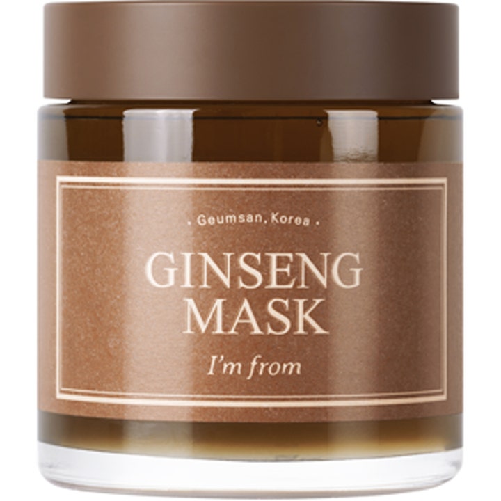 I'm from Ginseng Mask 120 g elvyttävä kasvonaamio ruskeassa lasipurkissa jossa on ruskea etiketti.