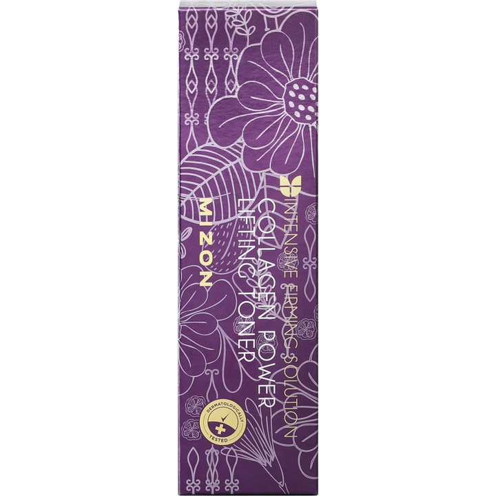Mizon Collagen Power Lifting Toner 120 ml kiinteyttävä kasvovesi violetissa kukkakuvioisessa pakkauksessa.