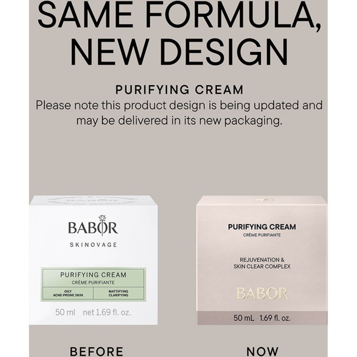 Babor Purifying Cream 50 ml epäpuhtauksia hillitsevä kasvovoide ja lähikuva vaaleanpunaisista kukan terälehdistä.