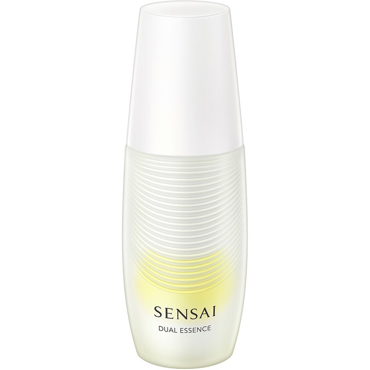 Sensai Dual Essence 30 ml kirkastava kasvoöljy uritetussa lasipullossa, jossa on valkoinen korkki