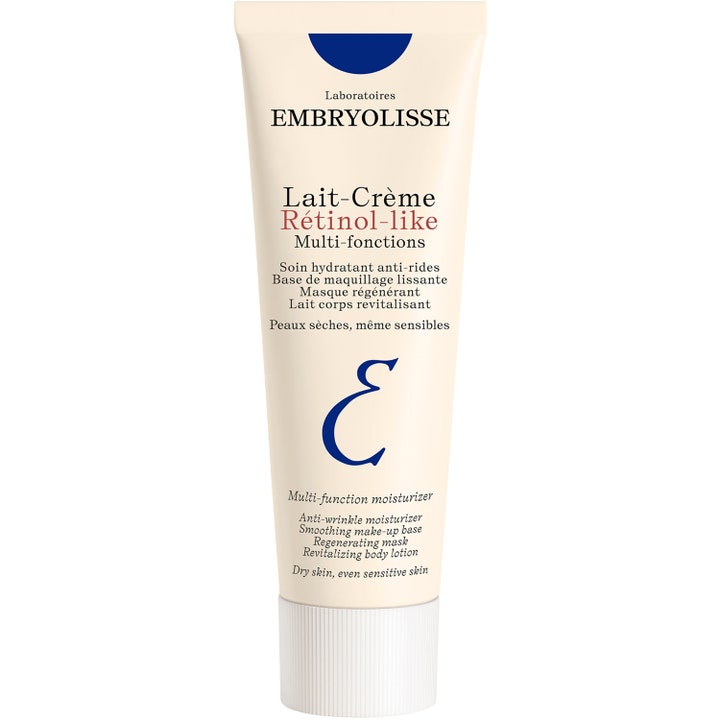 Embryolisse Lait-Crème Rétinol-like 75ml silottava monitoimivoide vaaleassa tuubissa valkoisella korkilla.