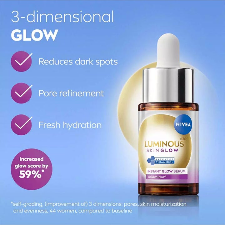 NIVEA Luminous630 Skin Glow 15 ml seerumi vähentää pigmenttiläiskiä ja antaa hehkua pipettipullossa.