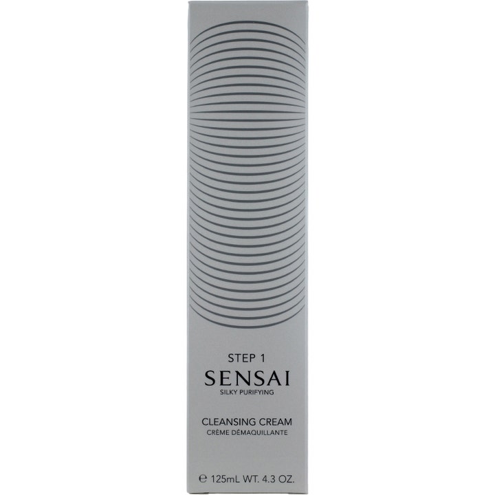 Sensai Silky Purifying Cleansing Cream Step 1 125 ml puhdistusvoide harmaassa pakkauksessa jossa on kaareva kuvio.