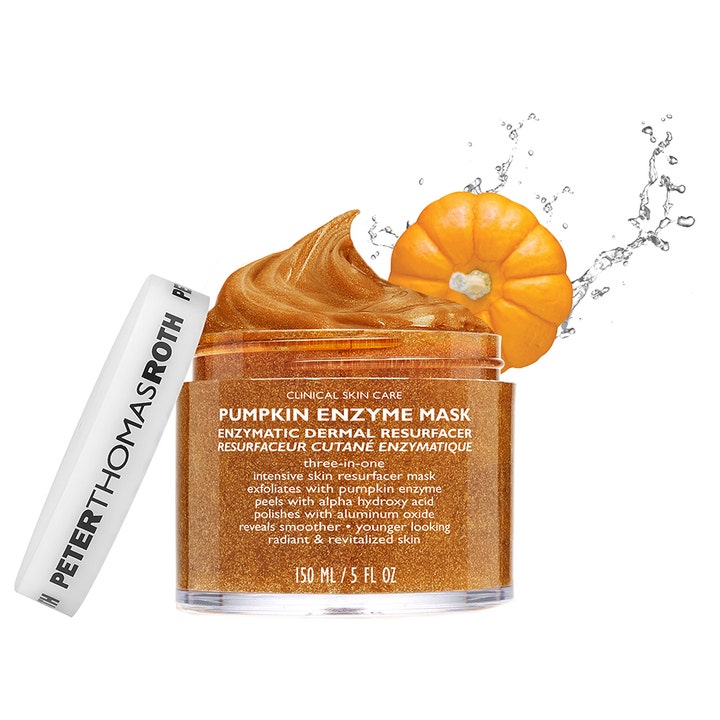 Peter Thomas Roth Pumpkin Enzyme Mask 150 ml kuoriva kasvonaamio, jossa on oranssia rakeista koostumusta ja kurpitsa.