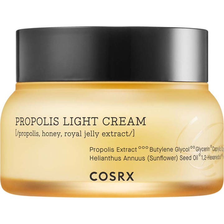 COSRX Propolis Light Cream 65 ml kosteuttava kasvovoide hunajankeltaisessa purkissa mustalla korkilla