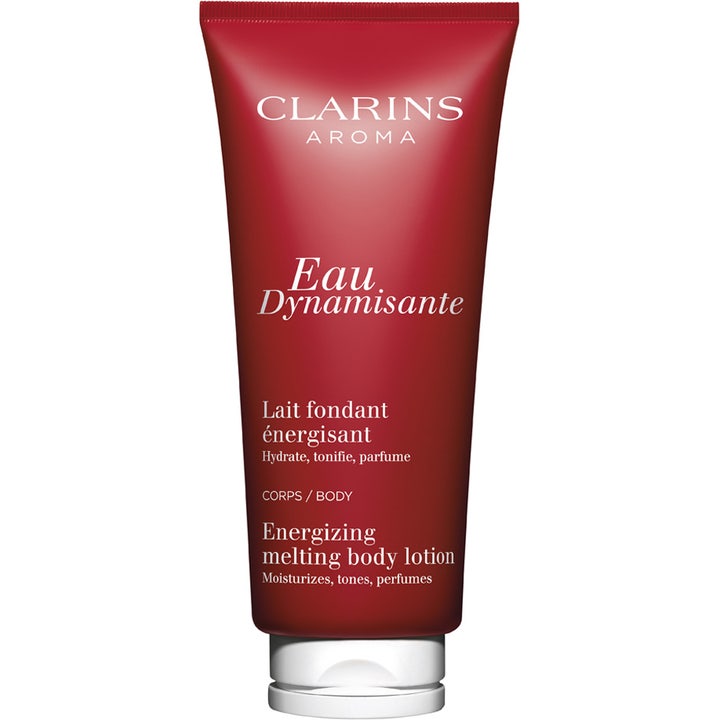 Clarins Eau Dynamisante Energizing Melting Body Lotion 200 ml virkistävä vartalovoide punaisessa tuubissa.