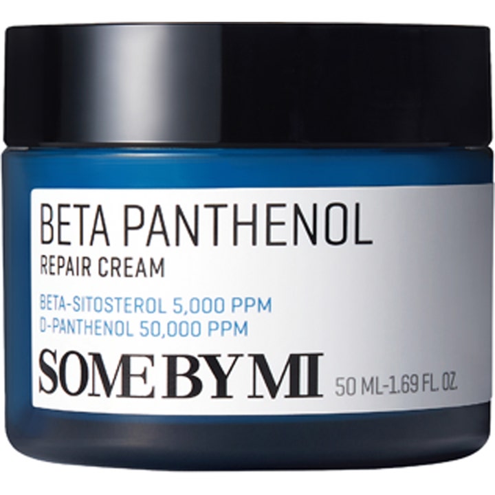 Some By Mi Beta Panthenol Repair Cream 50 ml korjaava kasvovoide tummansinisessä purkissa, jossa on musta kansi.
