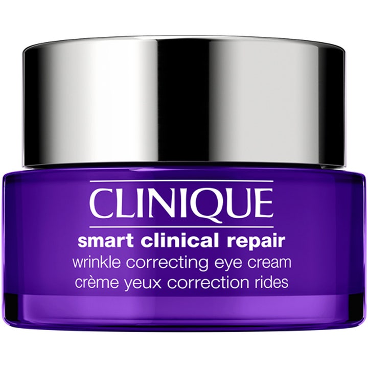 Clinique Smart Clinical Repair Wrinkle Correcting Eye Cream 15 ml silmänympärysvoide violetissa lasipurkissa hopeakannella