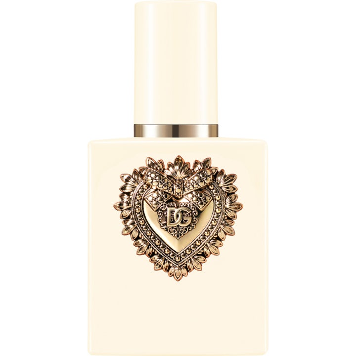 Dolce & Gabbana Devotion EdP Intense 50 ml kermanvalkoinen hajuvesipullo kultaisella sydänkoristeella