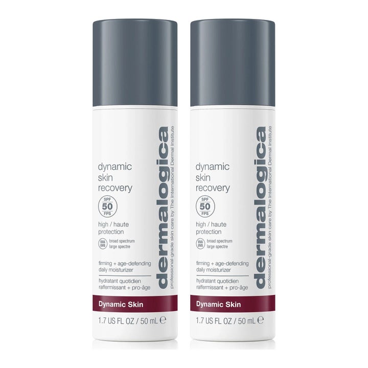 Dermalogica Dynamic Skin Recovery 50 ml kiinteyttävä päivävoide SPF 50 kahdessa valkoisessa pumppupullossa