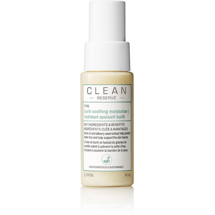 Clean Reserve Buriti Soothing Moisturizer 50 ml rauhoittava ja kosteuttava kasvovoide valkoisessa pumppupullossa.