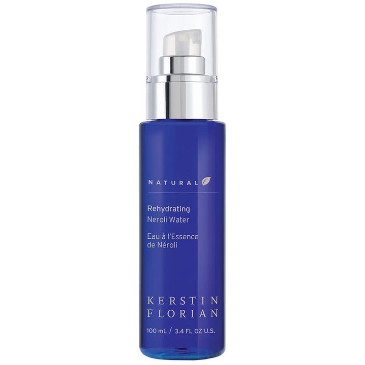 Kerstin Florian Rehydrating Neroli Water 100 ml kosteuttava kasvovesi sinisessä pullossa hopeisella pumpulla.