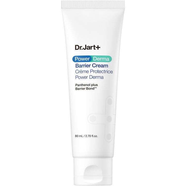 Dr. Jart+ Power Derma Barrier Cream 80 ml ihoestettä vahvistava kasvovoide valkoisessa tuubissa sinisillä teksteillä.