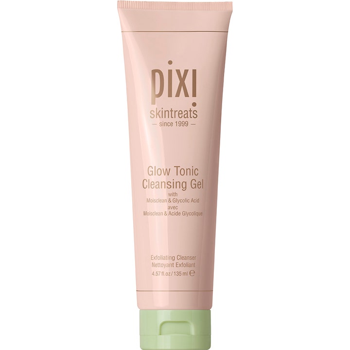 Pixi Glow Tonic Cleansing Gel 135 ml kirkastava puhdistusgeeli vaaleanpunaisessa tuubissa, jossa on vaaleanvihreä korkki