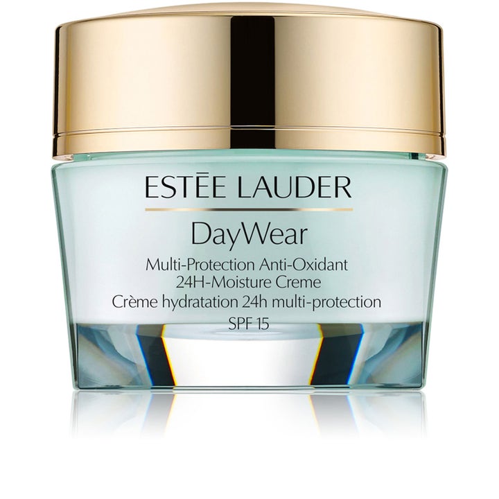 Estée Lauder DayWear 50 ml suojakertoimellinen päivävoide vaaleansinisessä lasipurkissa kultaisella korkilla.