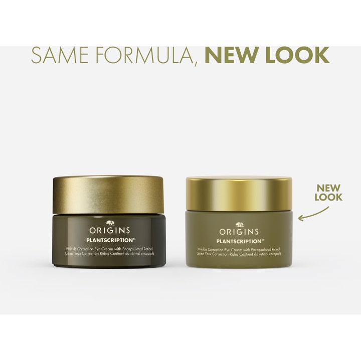 Origins Plantscription Eye Cream 15 ml silmänympärysvoide silottaa ryppyjä. Vertailussa vanha ja uusi vihreä pakkaus.