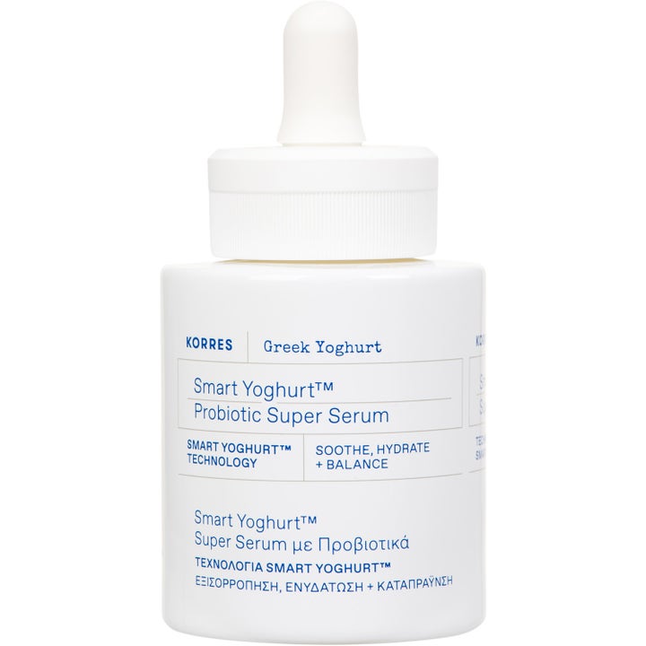 Korres Greek Yoghurt Probiotic Super Serum rauhoittava ja kosteuttava seerumi valkoisessa pipettipullossa