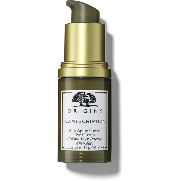Origins Plantscription Anti-Aging Power Eye Cream 15 ml silmänympärysvoide vihreässä pumppupullossa kultaisella korkilla.