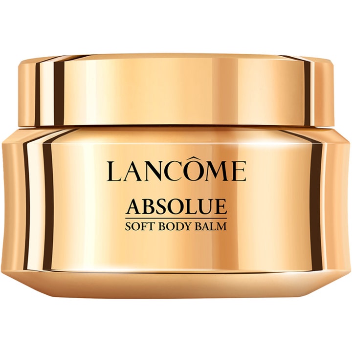 Lancôme Absolue Soft Body Balm ravitseva vartalovoide ylellisessä kullanvärisessä metallinhohtoisessa purkissa