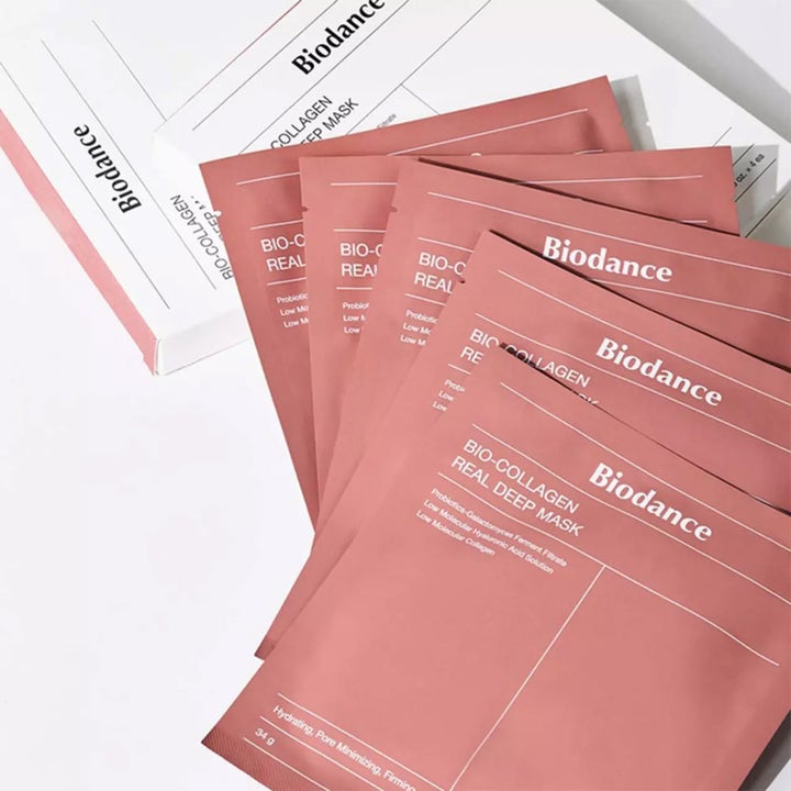 Biodance Bio Collagen-Real Deep Mask 34 g kiinteyttävä kangasnaamio vaaleanpunaisissa pusseissa supistaa ihohuokosia