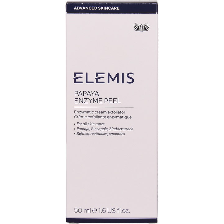Elemis Papaya Enzyme Peel 50 ml silottava entsyymikuorinta valkoisessa pakkauksessa, joka antaa iholle heleyttä.