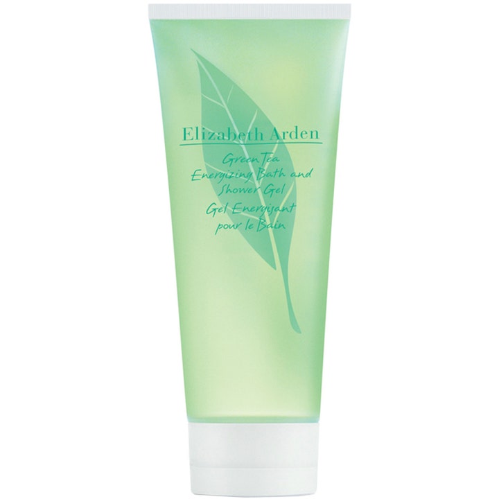 Elizabeth Arden Green Tea 200 ml virkistävä suihkugeeli vaaleanvihreässä tuubissa jossa on suuri lehtikuvio