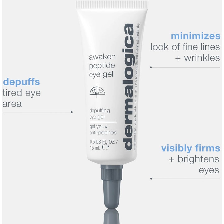 Dermalogica Awaken Peptide Eye Gel 15 ml silmänympärysgeeli laskee turvotusta ja kirkastaa ihoa valkoisessa tuubissa