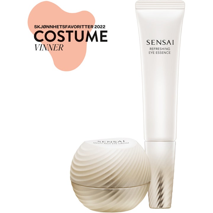 Sensai Total Eye Treatment 35 ml virkistävä silmänympärysvoide valkoisessa tuubissa ja kierteisessä kultaisessa purkissa