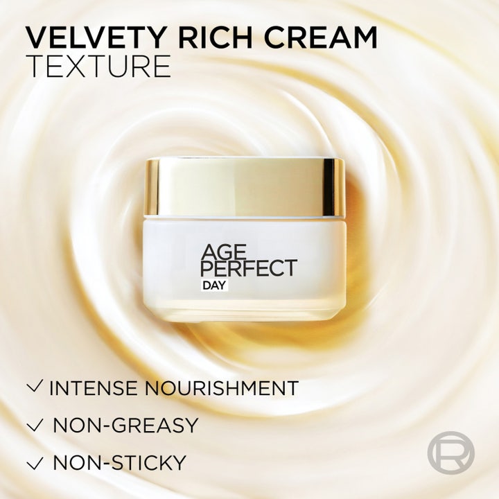L'Oréal Paris Age Perfect Night Cream 50 ml yövoide kultaisella korkilla samettisen täyteläisellä pinnalla.