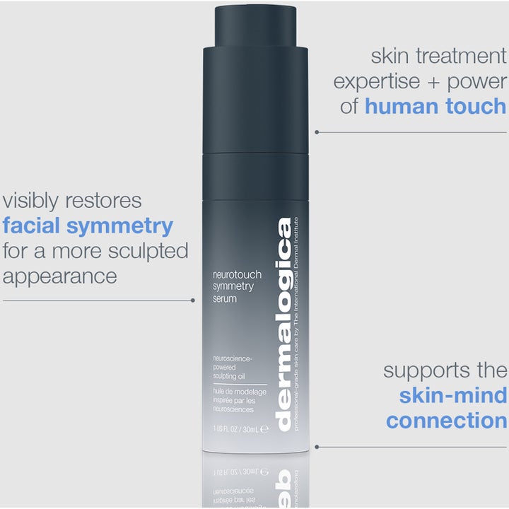 Dermalogica Neurotouch Symmetry Serum 30 ml muotoileva kasvoseerumi tummansinisessä liukuvärjätyssä pullossa